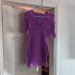 Herve Leger Purple Bodycon Mini Dress